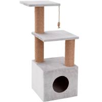 Когтеточка КУБ 4-х этаж. дом, 4 лежанки джут 35х45х90см 10 КД-48 светло-серый
