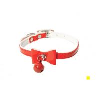 Ошейник синтетик 10мм двойной прошитый с бантом и бубенчиком красный 30см/00210107-02/Каскад