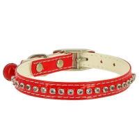 Ошейник синтетик 10мм двойной прошитый со стразами и бубенчиком красный 30см/00210106-02/Каскад
