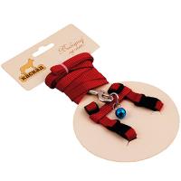 Комплект нейлон д/грыз.(поводок 10мм*120см шлейка с бубенчиком 10мм)красный 01210012-02/Каскад