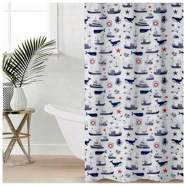 Штора д/ванной 180*180см Гавань голубая п/э 6984-003-blue /40шт/В