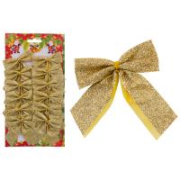 Украшение Бант Рождественский (12шт) 7*5,5см золото 007709 /Волшебная страна