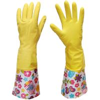 Перчатки хозяйственные латексные опудренные XL удлиненный манжет с рис. желтый 87708 /12шт/