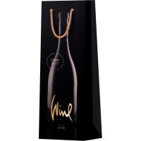 Пакет подарочный 12*36*8,5см "Black" матовое ламинирование, отд.фольгой, под бутылку MESHU /Рельеф