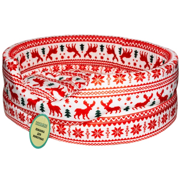 Лежанка овальная стеганая мех поролон с подушкой РОЖДЕСТВО 42*34*18см/DONBARON