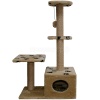 Когтеточка домик с 2-умя полками на основании квадрат мех джут корич с игрушкой 38*66*114см/DONBARON