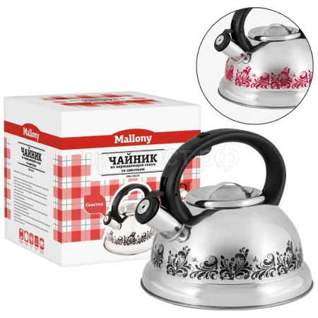 Чайник 3л MAL-0417А нерж.сталь, с рисунком, со свистком, капс.дно/6шт/002102