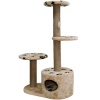 Когтеточка домик с 2-умя полками на основании круглая мех джут беж с игрушкой 38*66*112см/DONBARON