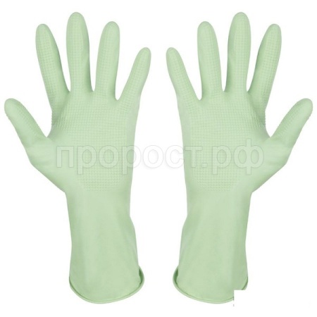 Перчатки латекс с хлопковым напылением зеленые М /101279/20шт/Рыжий Кот