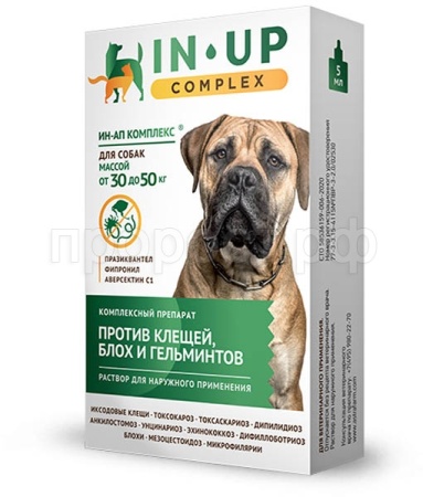 Капли ИН-АП комплекс для собак 30-50кг от внешних и внутренних паразитов 1пип*5мл