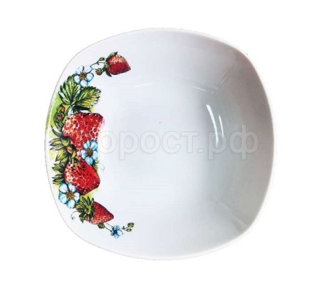 Салатник 550мл квадратный Клубника фарфор 093152 /12шт/ДФ