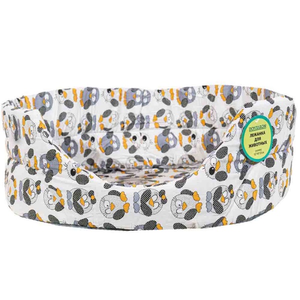 Лежанка овальная стеганая поролоновая хлопок ЗОО МИКС 52*46*20см/DONBARON