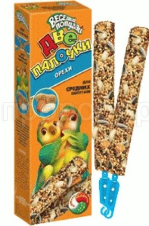 Лакомство д/птиц Палочки Веселый попугай д/средних попугаев Орех 2шт/25шт/730/Зоомир