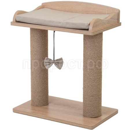 Когтеточка Лежанка ВИСКИ с двумя столбиками ЛДСП,вельвет,джут 45,5*27,5**54см/82793дуб/Дарэленд