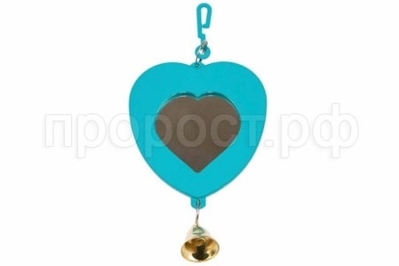 Игрушка д/птиц Zoo-M Зеркало Сердечко с колокольчиком блистер бирюза/5001/Дарэлл