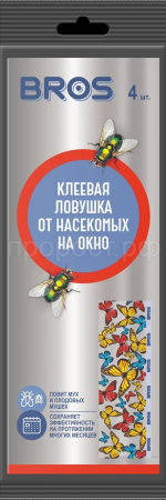 Липкая полоска BROS от мух и фруктовых мошек на окно, горшки, (декоративная) 4шт