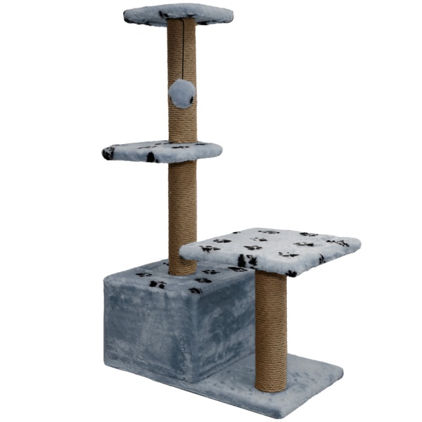 Когтеточка домик с 2-умя полками и домиком квадратная мех джут серый с игрушкой 114*66*38см/DONBARON