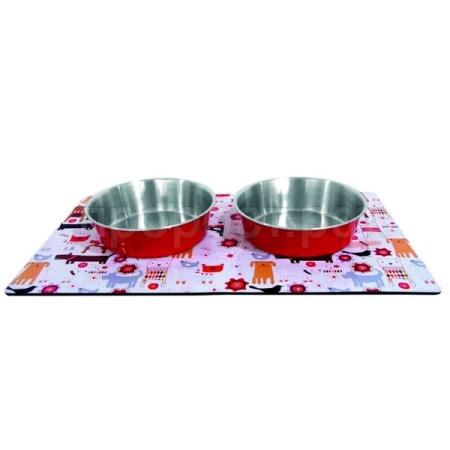 Магнит.коврик 30,5*22,8см с цв.мет.мисками "ВЕСЕЛЫЕ ЖИВОТНЫЕ" 280 мл/10шт/АКМ01/Евро