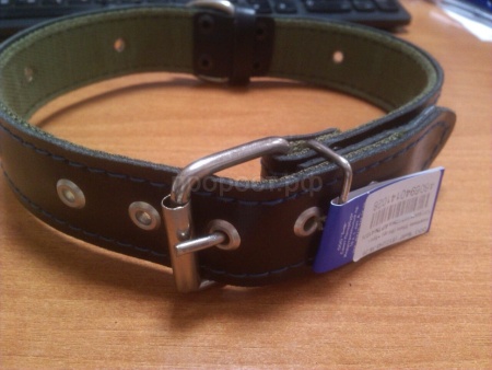 Ошейник кожа+брезент 35мм 2-х слойный безразмерный 60-65см/41028/Бим