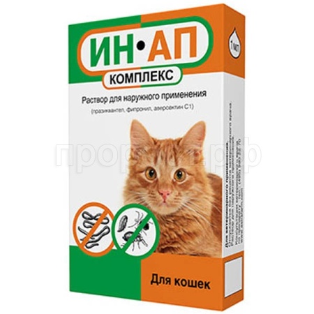 Капли ИН-АП комплекс для кошек и котят от внешних и внутренних паразитов 1пип*1мл